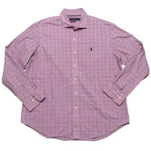POLO Ralph Lauren Men’s Non-Iron Pink Plaid Long Sleeve Button Up Shirt - XL